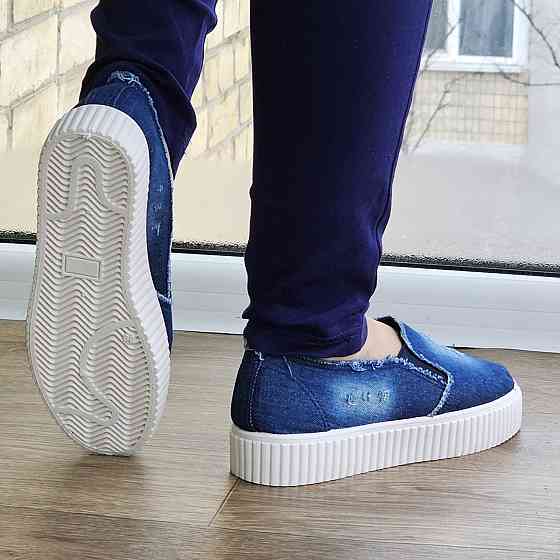 Женские Джинсовые Слипоны Мокасины на Высокой Толстой Подошве (размеры: 36,37,38) - 211 Днепр