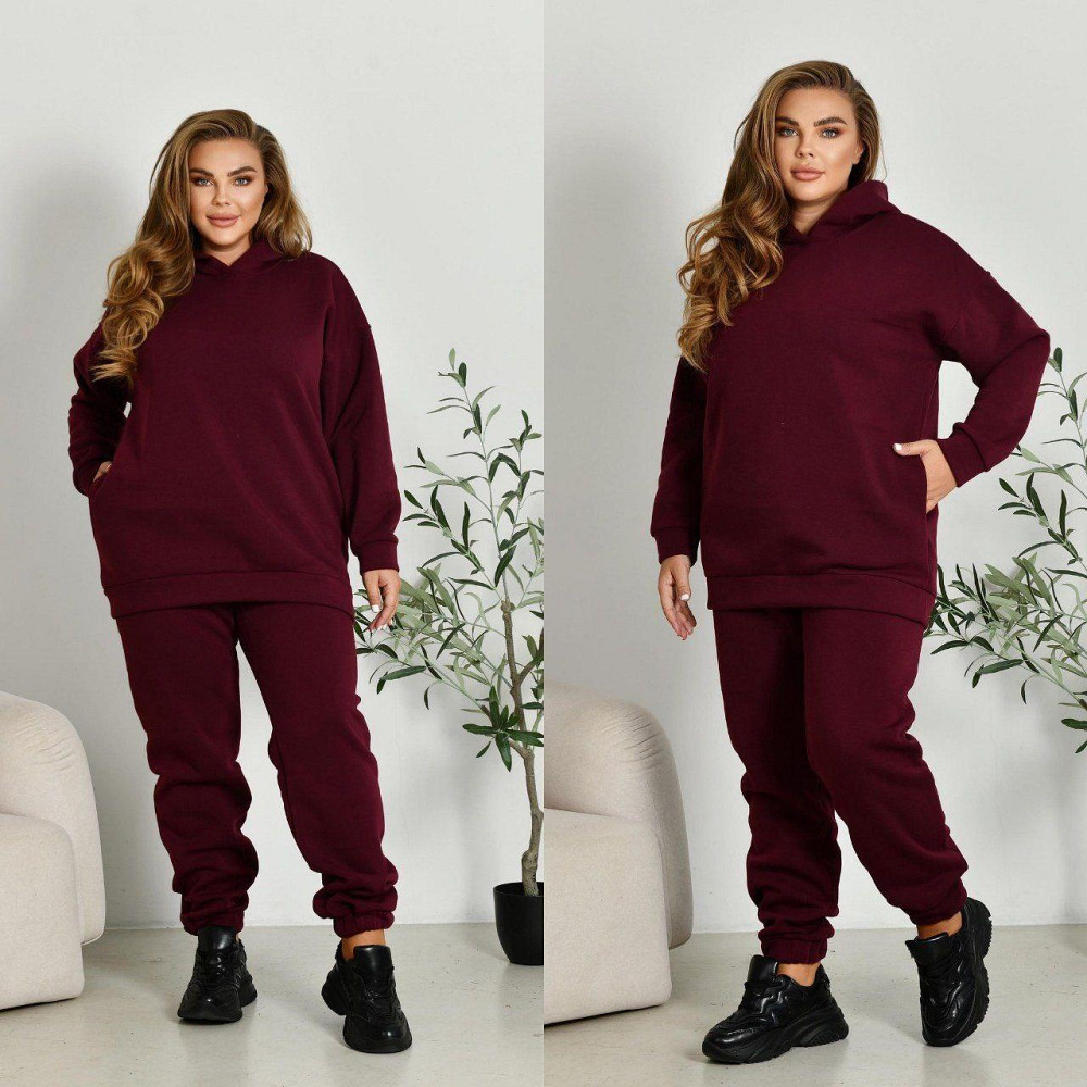 Женский прогулочный костюм: худи и штаны батал в спортивном стиле трехнитка на флисе Марсал, 52/54 Одесса - изображение 1