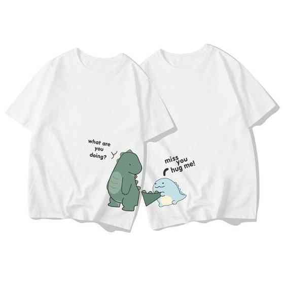 Парні футболки оверсайз із динозаврами «Hug me» Білий, L, XL Чернівці