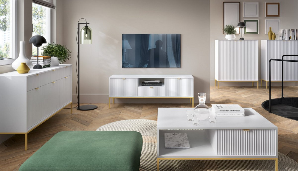 Тумба під телевізор Perfect Home Нова / Nova 2-дверна з 1 шухлядою і золотими ніжками RTV154 Білий (PFH-091224) Дніпро - фото 7