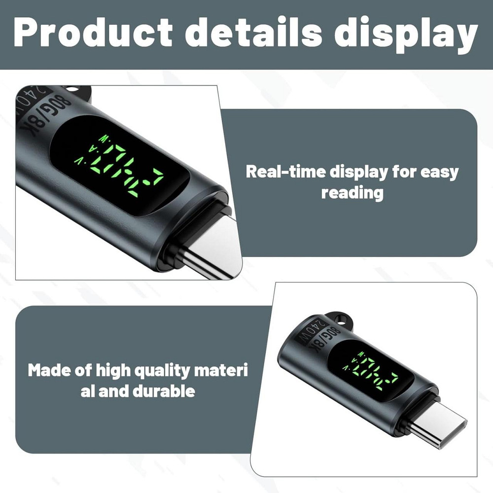 Адаптер USB-C с LED дисплеем 3 в 1 Micro USB↔USB-C / USB-A→USB-C кабель для MacBook iPad iPhone 15 серый Киев - изображение 4