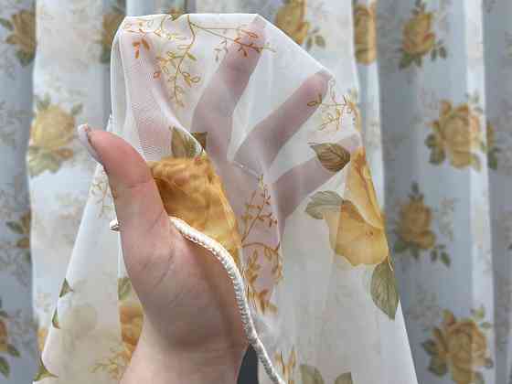 Тюль VR-Textil 1807т Шифон з принтом Білий з помаранчевим 300х270 см (40-647) Київ