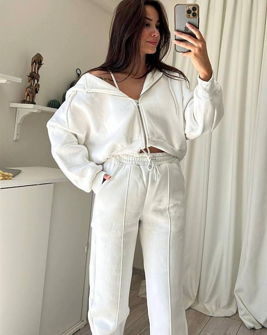 Женский стильный и комфортный тринитный костюм на флисе. Молочный, 42/44 Одесса - изображение 3