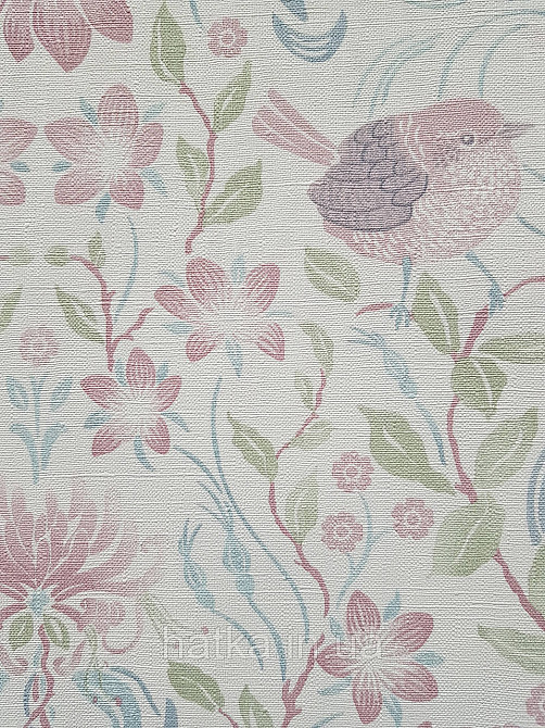 Шпалери вініл на флізеліні A.S.Creation Maison charme 0.53x10 прованс квіти листя птаха рожеві сині на білому Київ - фото 4