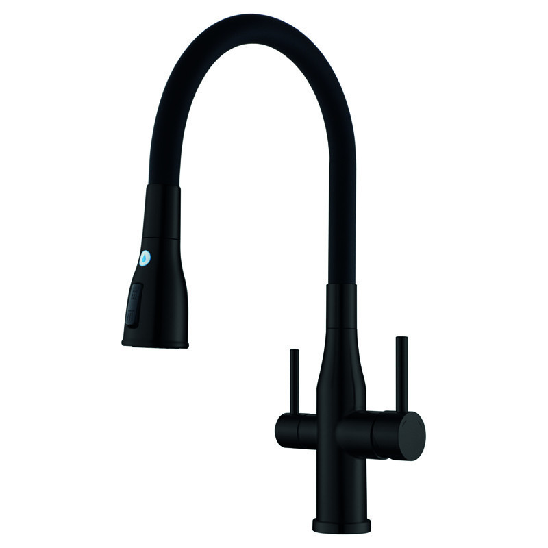 Змішувач для кухні Koer KI-72024-05 із виходом для питної води чорний із нерж. сталі з 2-х функц. аератором Чернівці - фото 1