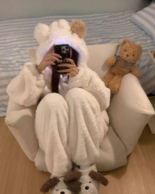 Женский уютный домашний оверсайз костюм двойка из меха Teddy Бежевий Одесса - изображение 3