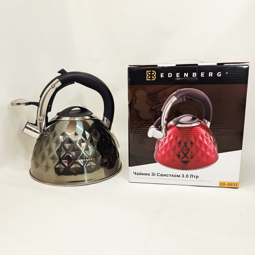 Чайник на три литра для плиты, Чайник с удобным носиком для налива воды Современный со свистком EO-72 Львов - изображение 8