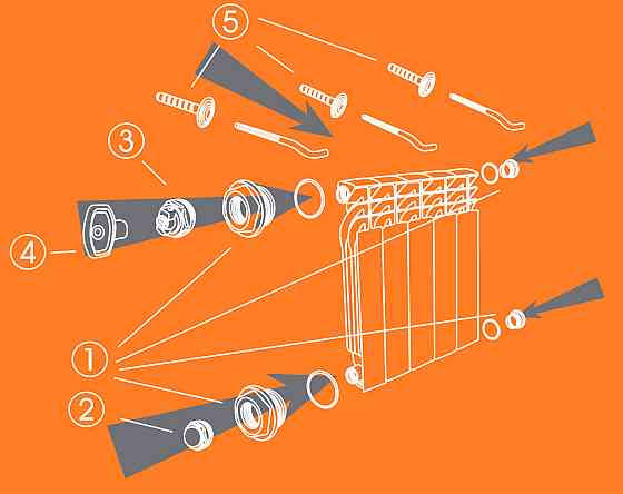 Комплект футорок секционного радиатора CRISTAL NR-2015 1/2″с 3-кронштейнами (HT 416) (000007826) Киев