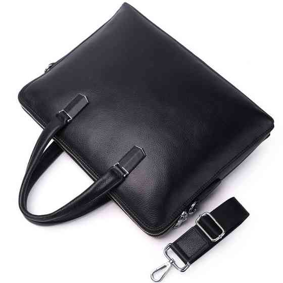 Шкіряна чоловіча ділова сумка-портфель портфель для ноутбука чорний Tiding Bag 64028 Київ