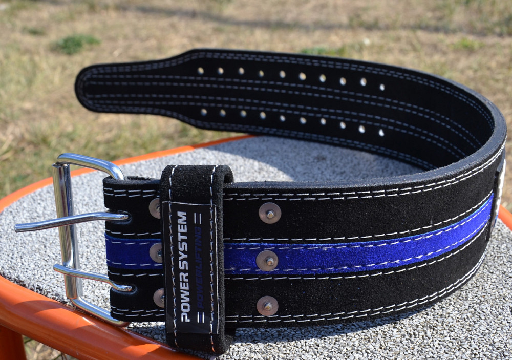 Пояс для пауерліфтингу Power System PS-3800  PowerLifting шкіряний Black/Blue Line XL Кам'янське - фото 10