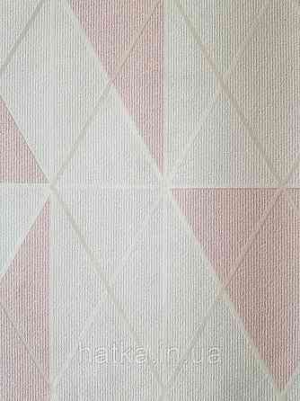 Шпалери вінілові на флізеліні Marburg Chelsea 0.53х10 квадрати ромби рожеві білі сріблясті смуги Київ