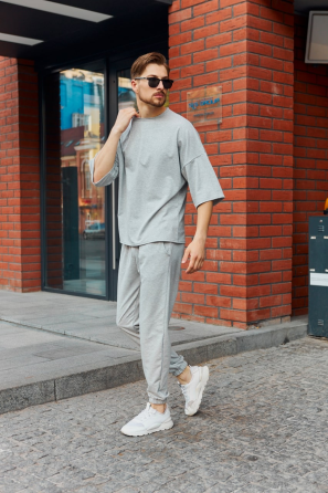 Комплект мужской футболка штаны Марсель оверсайз Серый S Харьков