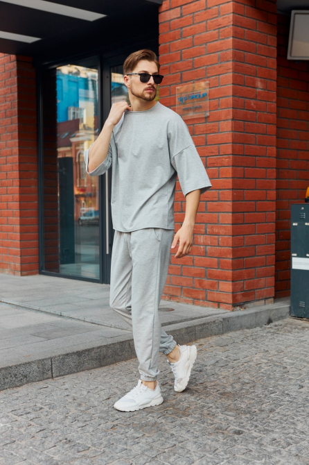 Комплект мужской футболка штаны Марсель оверсайз Серый S Харьков - изображение 6