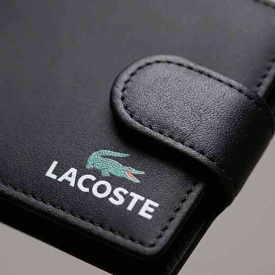 Кожаное мужское портмоне на кнопке Lacoste (1724-1) Киев