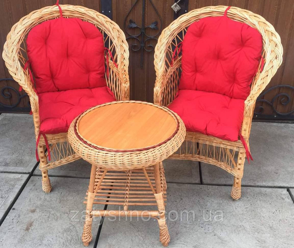 Меблі плетені з лози | набір меблів з подушками | 2 крісла та стіл з лози Київ - фото 2