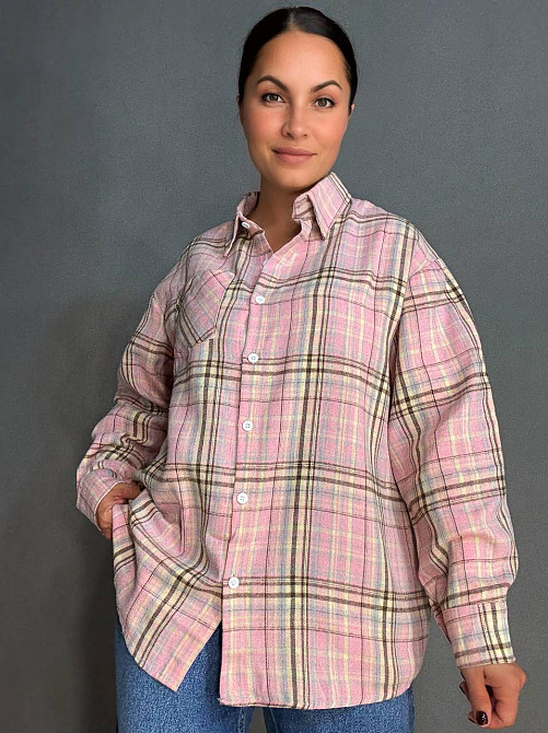 Рубашка женская Baoyu 225-1 в клетку оверсайз фланель, розовый, one size Киев - изображение 16