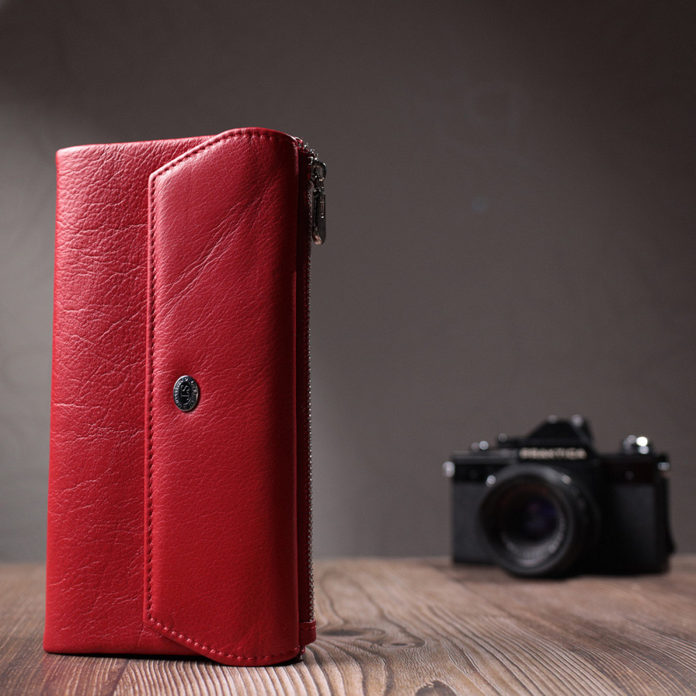 Портмоне для жінок з блоком для карт з натуральної шкіри ST Leather 22699 Червоний Київ - фото 10