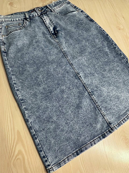 Спідниця джинсова жіноча Vanver 8118 з розрізом ззаду великі розміри блакитна, блакитний, З2, 32, 86 см, 108 см Київ - фото 3