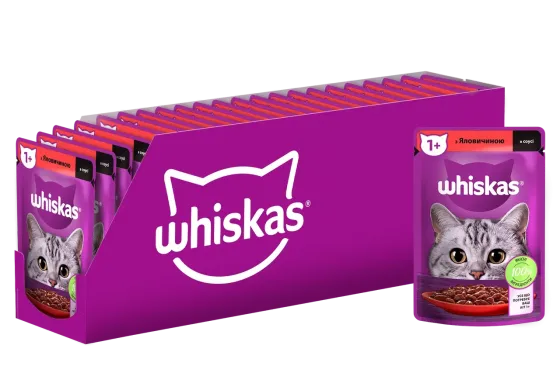 Вологий корм Whiskas (Віскас) з яловичиною в соусі для дорослих котів 85 г (блок 28 шт) Вінниця