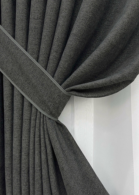 Комплект готовых штор VR-Textil Лен Grand Linen № 2028ш Графитовый 150х300см 2 шт (33-1027) Киев - изображение 5