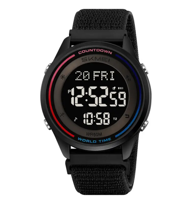 Годинник чоловічий наручний спортивний Skmei 2412 з нейлоновим ремінцем на липучці (Чорний) Вінниця - фото 1