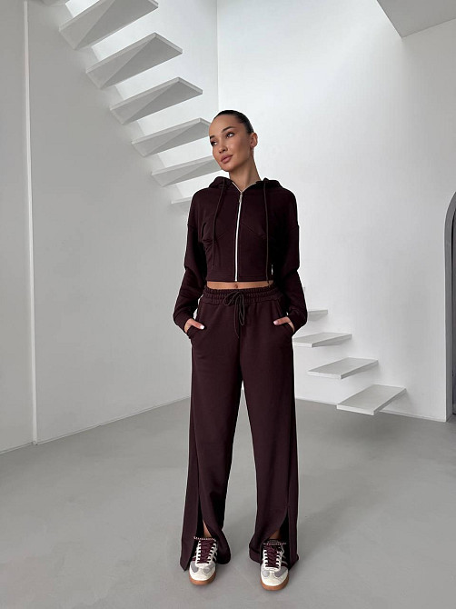 Женский повседневный костюм двойка турецкая петля Шоколадный, 46/48 Одесса - изображение 7