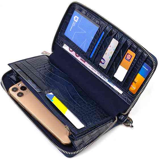 Зручний клатч для жінок із натуральної шкіри із тисненням під крокодила CANPELLINI 21922 Синій Київ