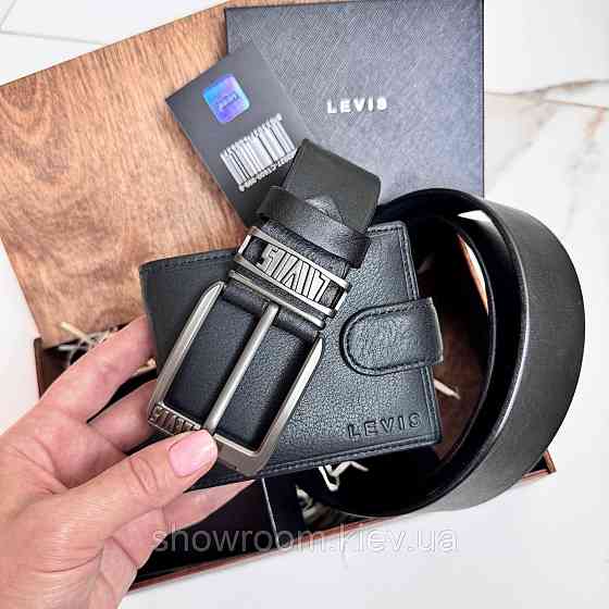 Мужской подарочный набор ремень и портмоне в деревянной коробке Levis (518) Киев