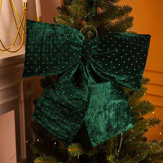 Yiwu Оксамитовий бант для декору зі стразами на ялинку 55×70 (см) Зелений CR-2-9 Коломыя