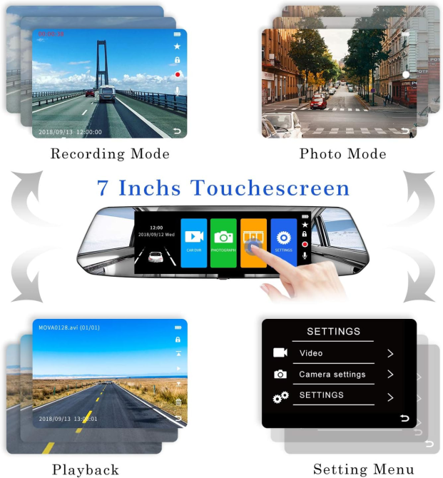 Відеореєстратор-дзеркало CHORTAU B-T008: 7" Touch Screen, Full HD 1080P, кут 170°, Паркувальна система та G-сенсор Київ - фото 3