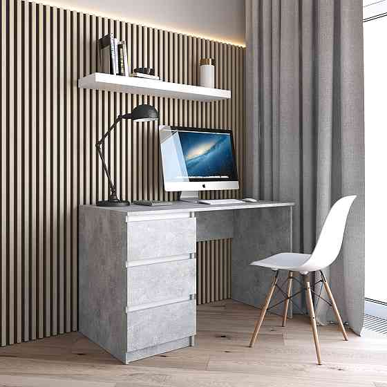Комп’ютерний стіл VAYS R-13 Бетон-Білі планки, письмовий з тумбою зліва, 3 шухляди, без ручок, ЛДСП, 120×60×75 см - для дому та офісу Львів