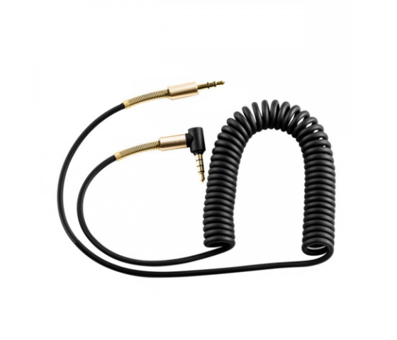 Кабель AUX Audio DC3.5 папа-папа 1.5м пружина, CCA Stereo Jack, (круглый) Black cable, Box Полтава