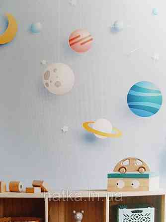 Шпалери вінілові на флізелін дитячі зірки планети місяць місяць космонавт Київ