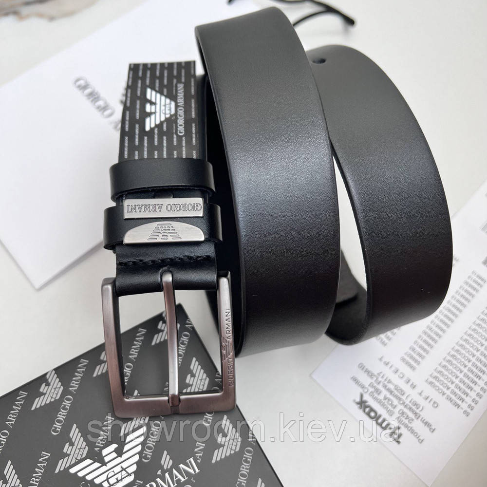 Мужской кожаный брендовый ремень для джинсов (327) черный Киев - изображение 6