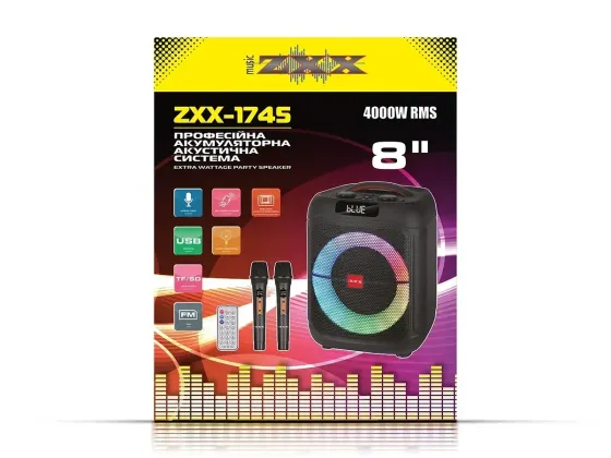 Портативна акустична колонка ZXX-1745 60Вт 8" TWS/FM/USB/TF/BT/LED з 2 мікрофонами Одеса