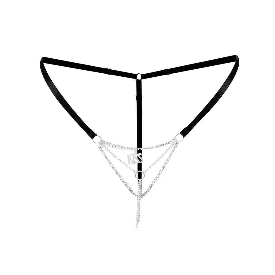 Сексуальні трусики з ланцюжком та підвіскою Art of Sex - KISS panties XS-M, колір чорний Львов - изображение 3