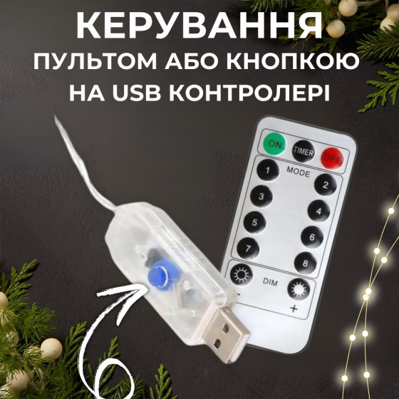 Светодиодная гирлянда штора роса от USB Niki Light занавес роса 8 режимов с пультом 200LED 3x3м разн Киев