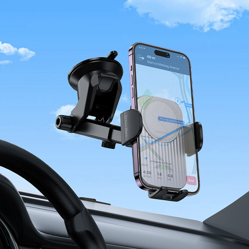 Автотримач для телефона з БЗП BOROFONE BH222 Leading push-type wireless fast charging car holder(center console) Black Одеса - фото 8
