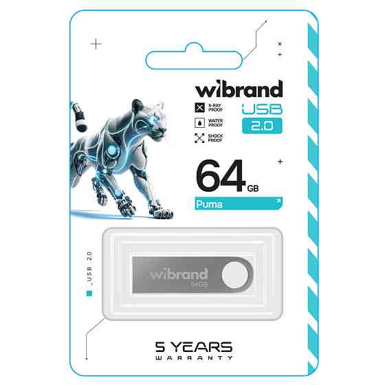 Флешка flash Wibrand USB 2.0 Puma 64Gb Silver WI2.0 / PU64U1S Одеса