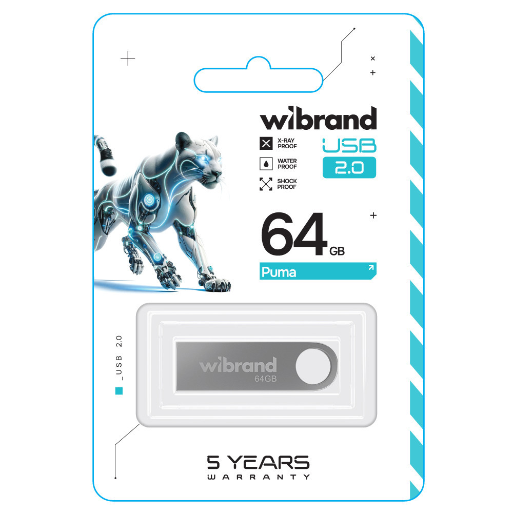 Флешка flash Wibrand USB 2.0 Puma 64Gb Silver WI2.0 / PU64U1S Одеса - фото 2