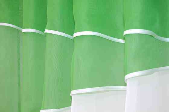 Кухонные шторы VR-Textil № 091к с ламбрекеном и подвязками темно-салатовый с белым 280х170 см (52-0332) Киев