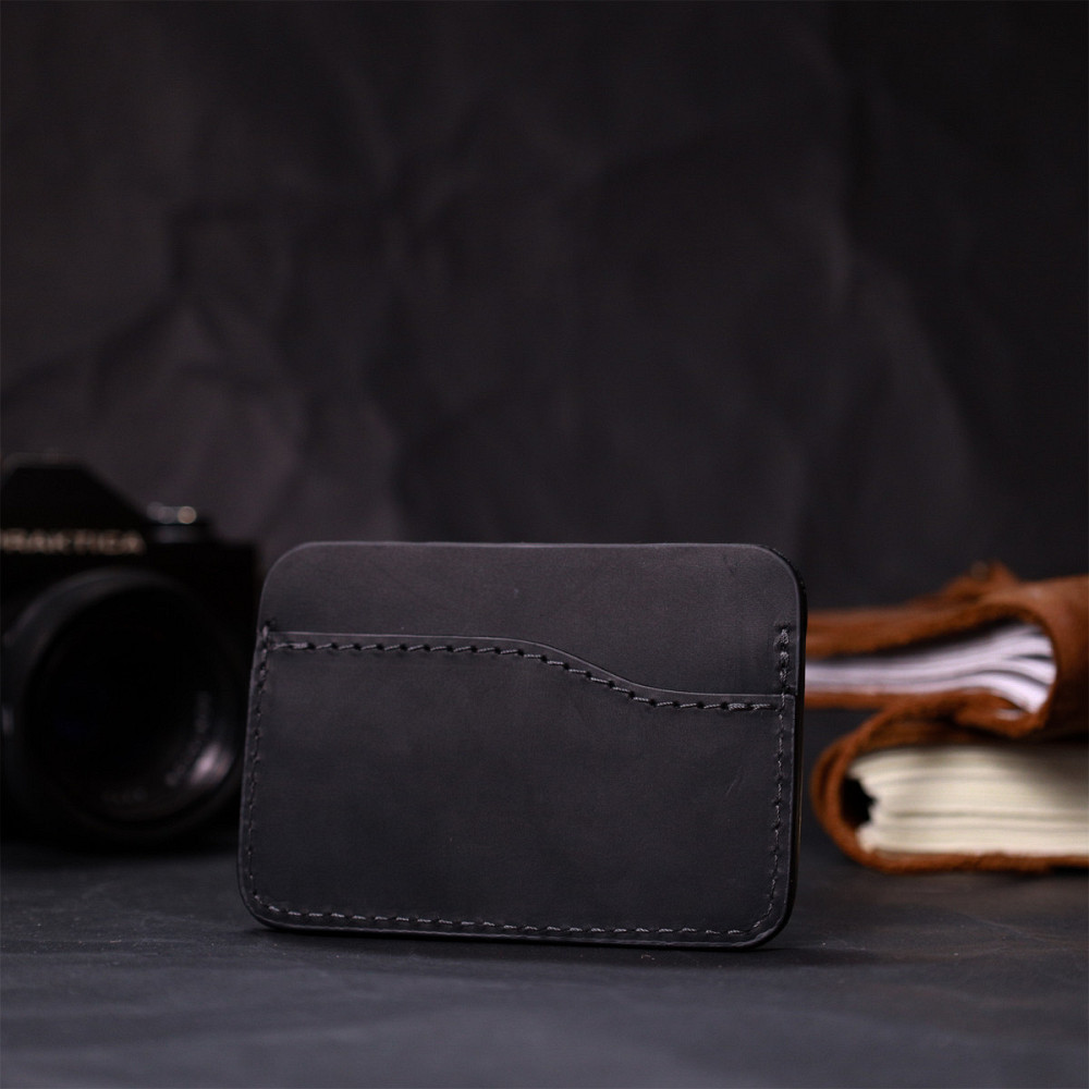 Горизонтальний картхолдер з утримувачем для Apple AirTag з натуральної шкіри GRANDE PELLE 11611 Чорний Київ - фото 2