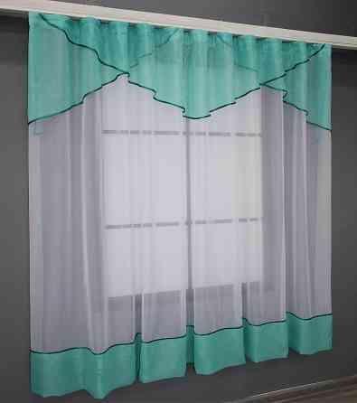 Кухонная занавеска VR-Textil № 00к белый с бирюзовым 280х170 см (59-890) Киев