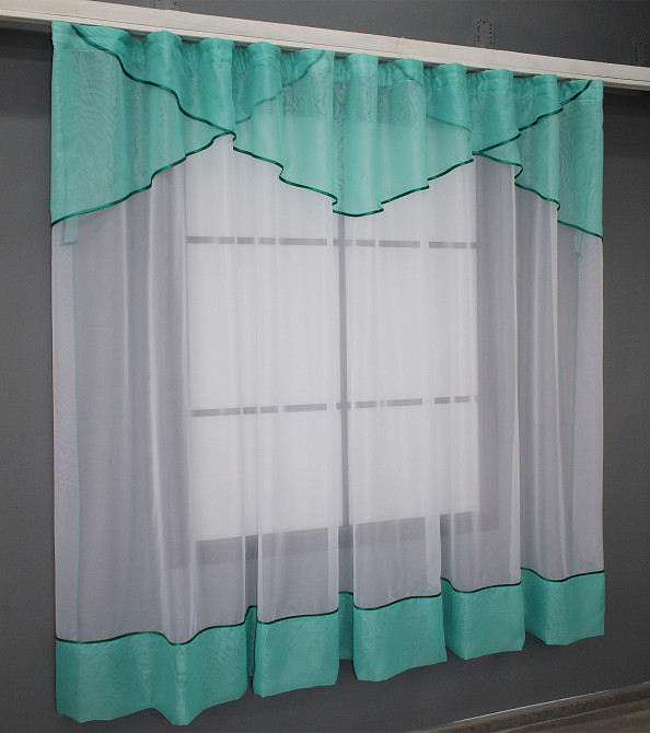 Кухонная занавеска VR-Textil № 00к белый с бирюзовым 280х170 см (59-890) Киев - изображение 2