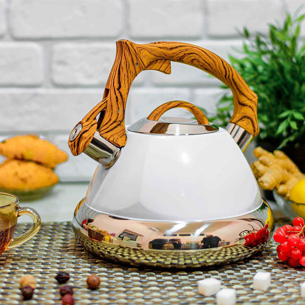 Чайники Свистячі 3.0 Літра З індукційним дном, Дерев'яна фіксована м'яка ручка Одеса - фото 2