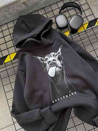 Женская утепленная оверсайз худи с доберманом трехнить на флисе Одесса