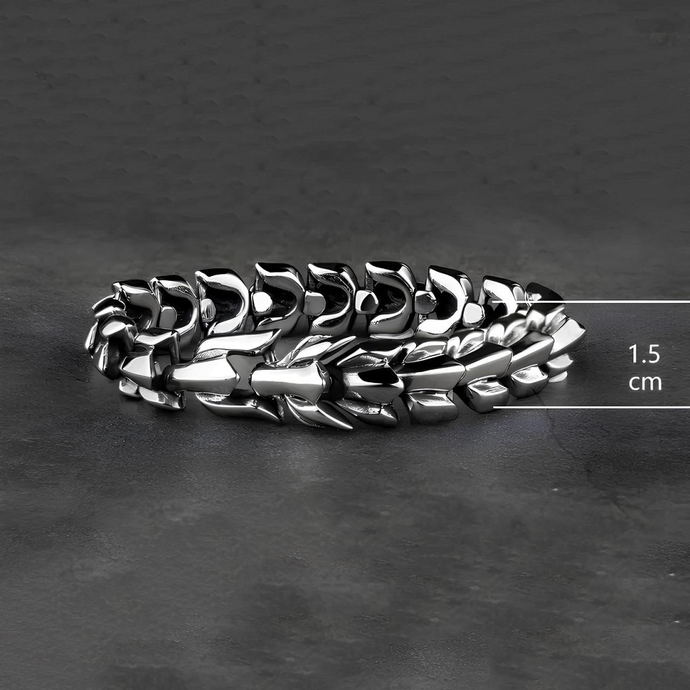 Сталевий чоловічий браслет у вигляді дракона RESTEQ — сріблястий браслет Дракон, довжина 19 см, 95 г Київ - фото 4