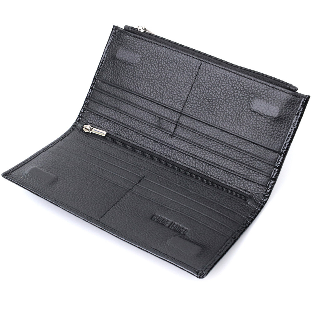 Лакированный тонкий кошелек с фактурой под рептилию из натуральной кожи Черный (ST Leather) Киев - изображение 10