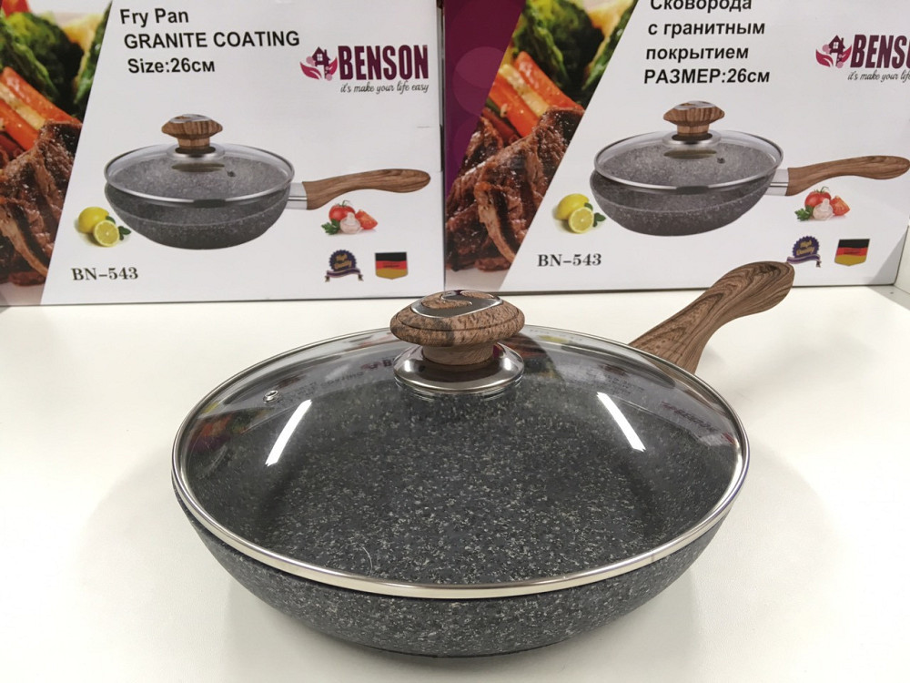 Сковородка с крыкой 26см гранитное покр. с серым  BENSON BN-543 (6 шт) Одесса - изображение 1