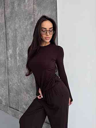 Женский стильный базовый костюм из мягкой эластичной ткани. Шоколад, 46/48 Одесса